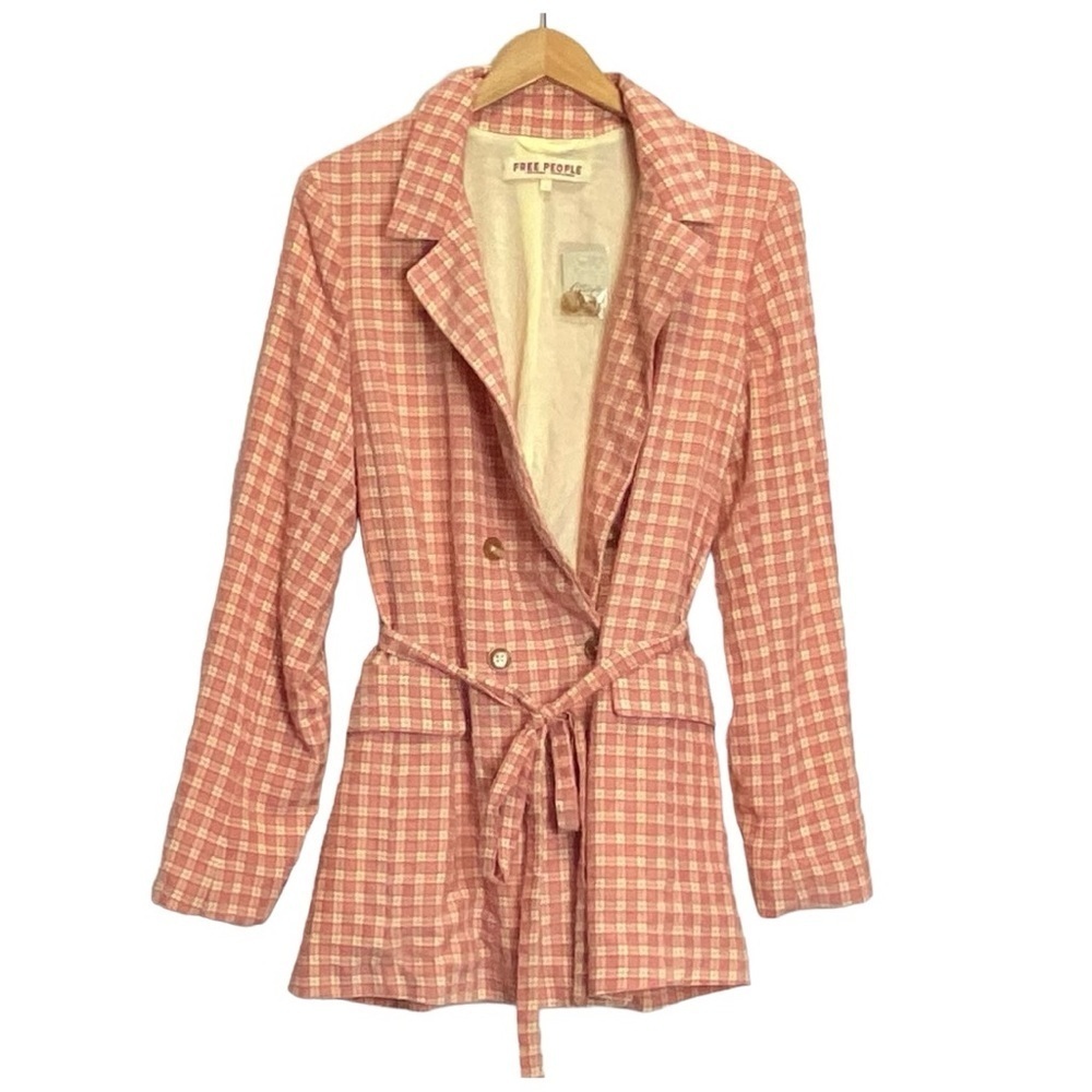 Free People Olivia Gingham Double Breasted Blazer